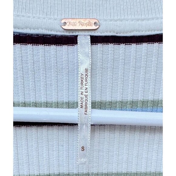 Free People Striped Ribbed V-Neck Polo Shirt With Short Sleeves.Size Small - Picture 3 of 14